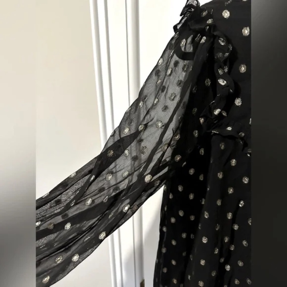 Oliver Bonas Metallic Foil Spot Print Black Mini Shift Dress (size 6) - Picture 11 of 12